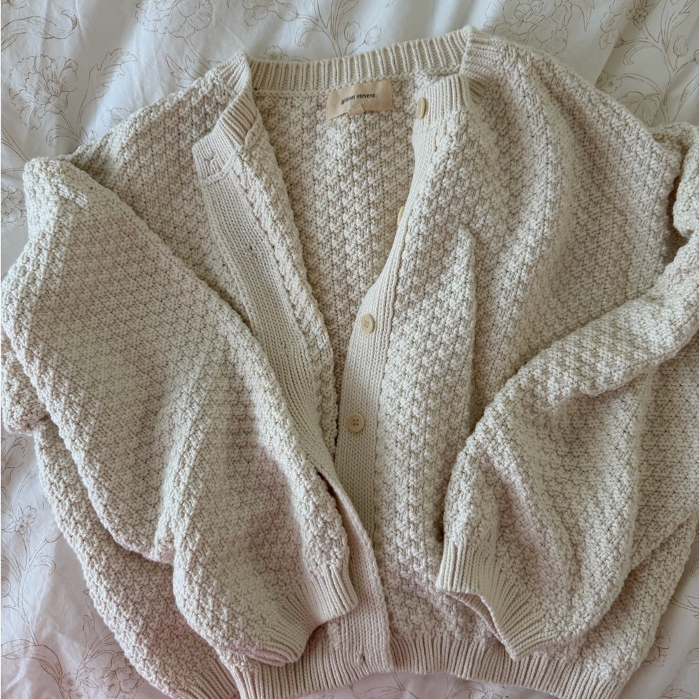 Gillian stevens Dawes Cream Textured Knit Cardigan Sweater - Women